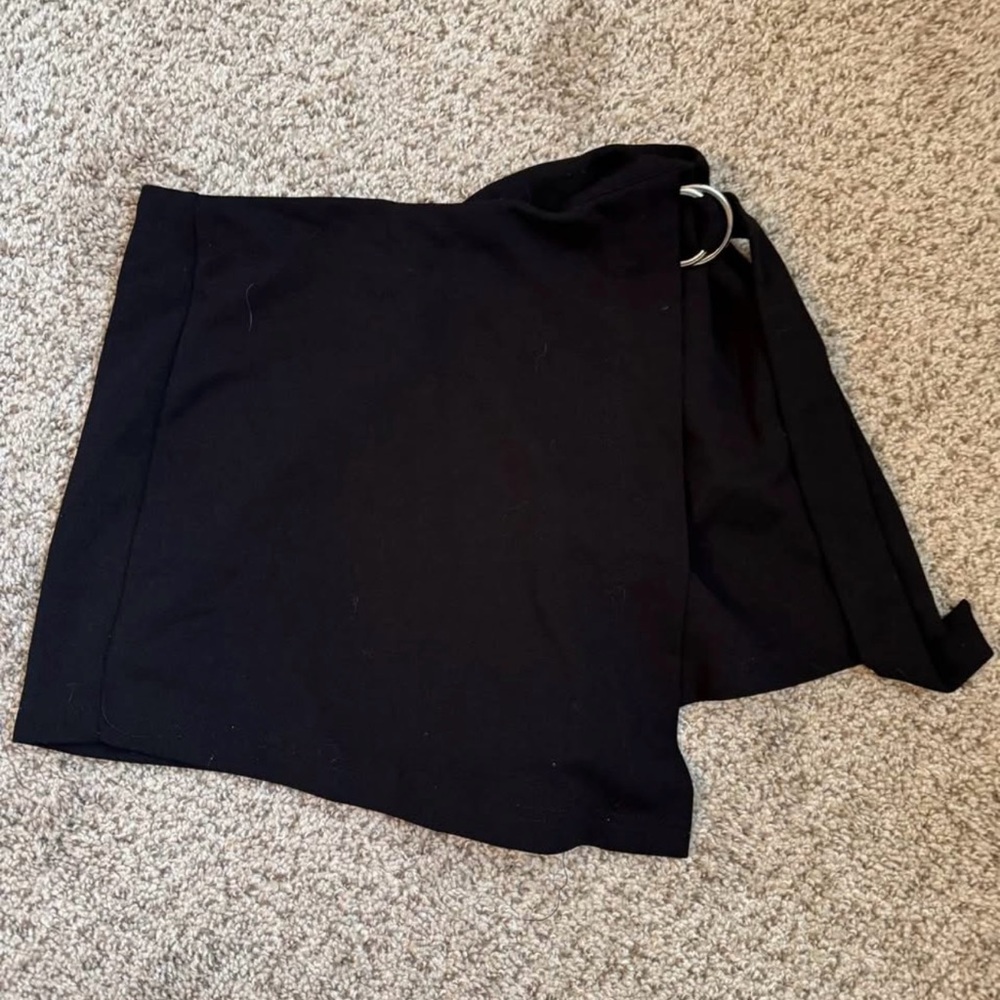 Chic Black Mini Skort with Silver Buckle